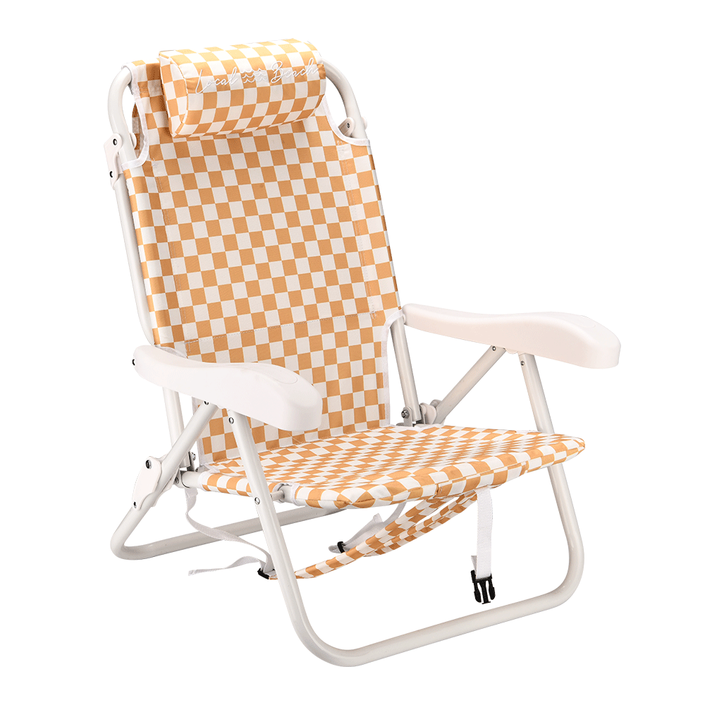Checker Reclining Backpack Beach Chair Golden LocalBeach
