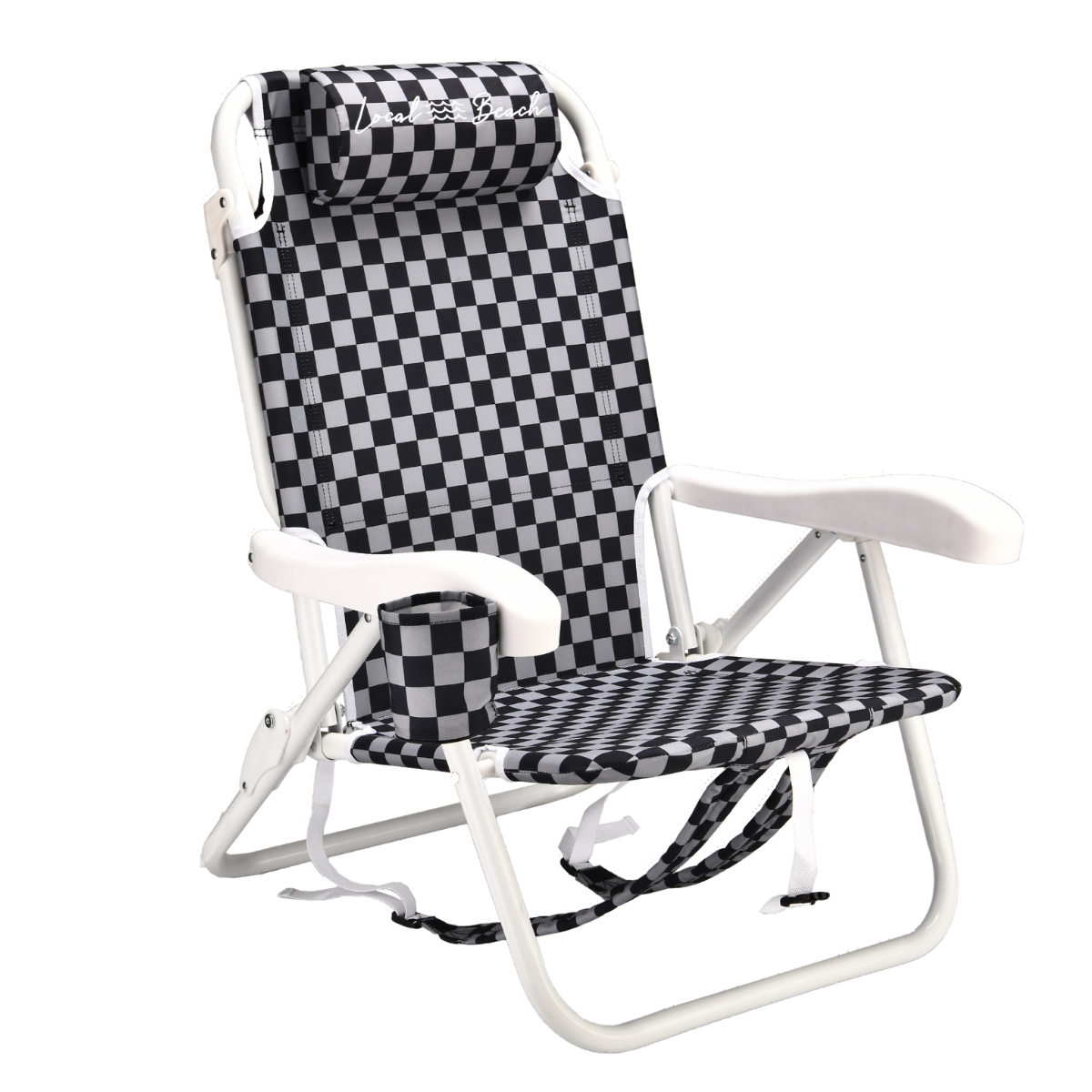 Checker Reclining Backpack Beach Chair Black & Grey