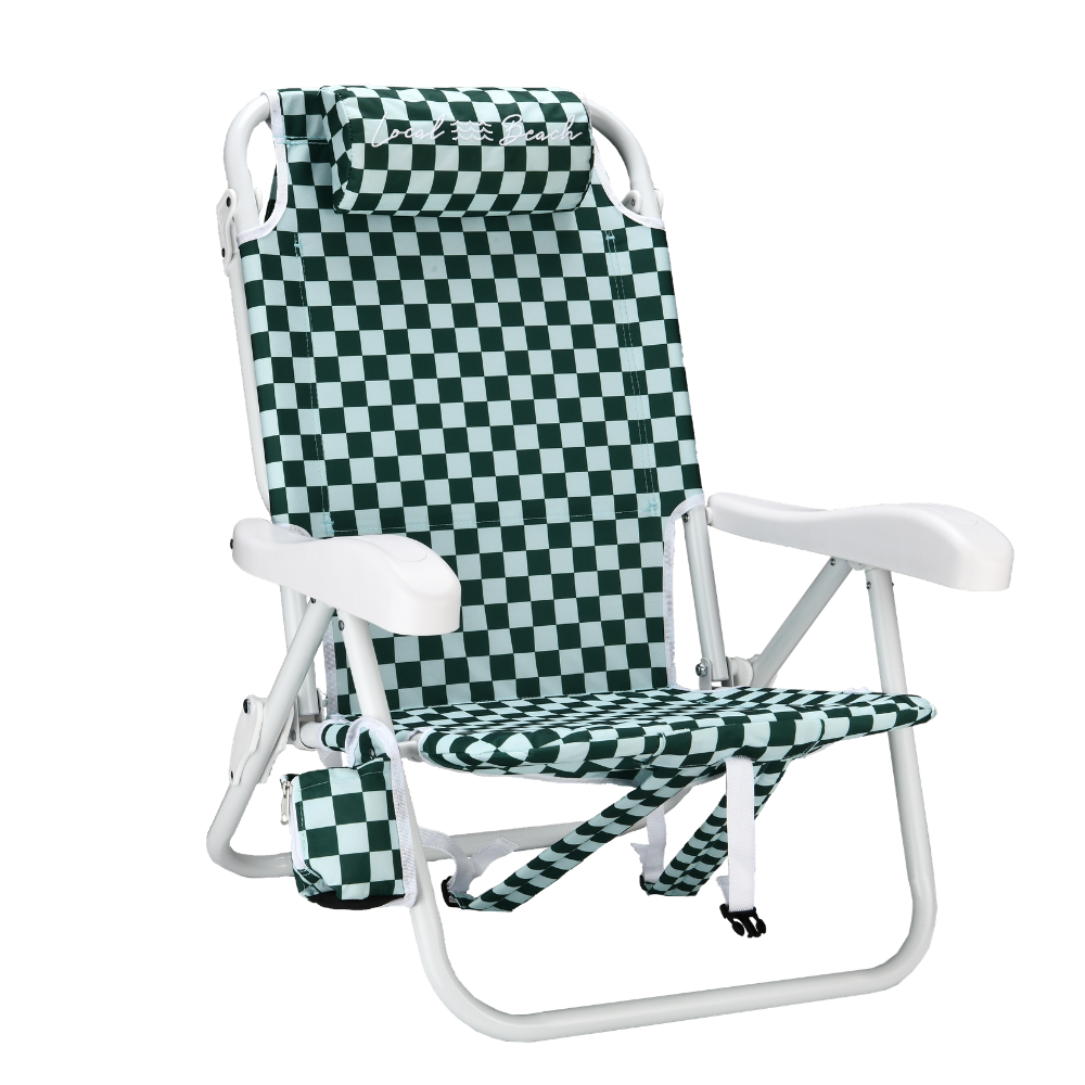 Checker Backpack Reclining Beach Chair Green/Blue - Green/Blue