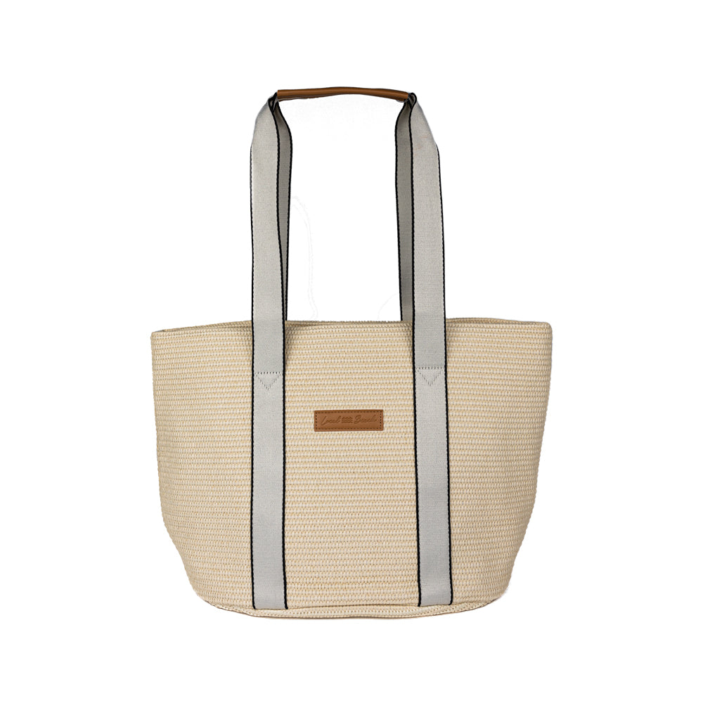 Beige Woven Raffia Tote Bag Double Handle - Plain Pattern