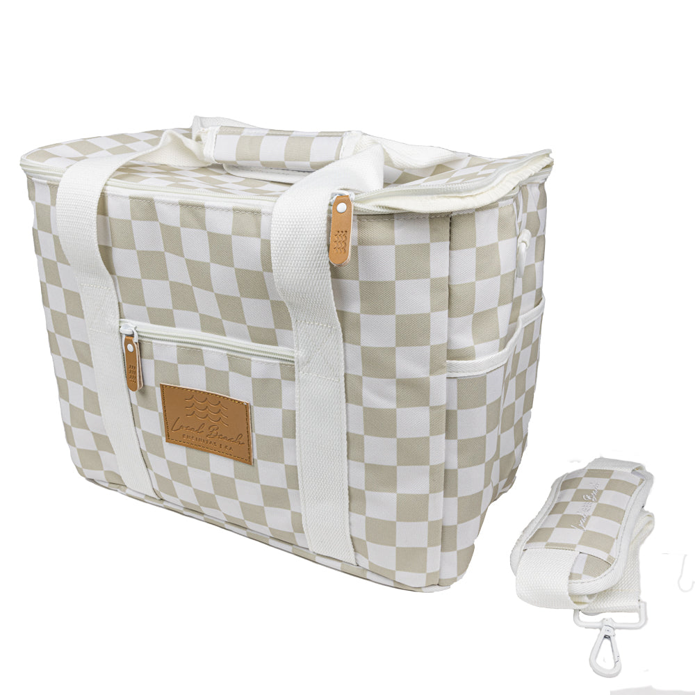 grey checkered bag